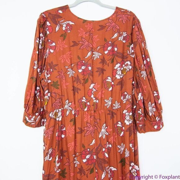 NEW Eloquii Elements Floral Print Midi Wrap Dress with Puff Sleeves, 16 - Picture 11 of 16